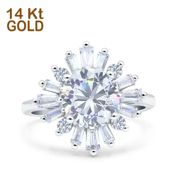 14K White Gold Art Deco Wedding Bridal Ring Baguette Round Simulated Cubic Zirconia